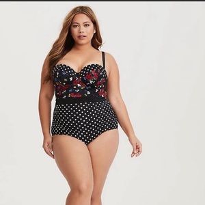Torrid Floral Polka Dot One Piece Bathing Suit